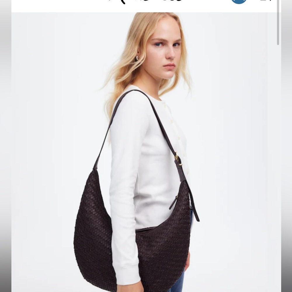 Madewell - The Essential Curve Shoulder Bag Woven Leather - Cocoa Bean